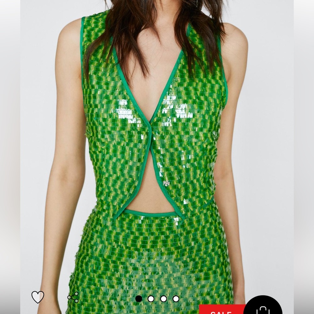 Green Sequin Two Piece Set Waistcoat